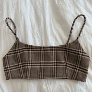 NIA Brown Plaid Crop Bralette Top XS